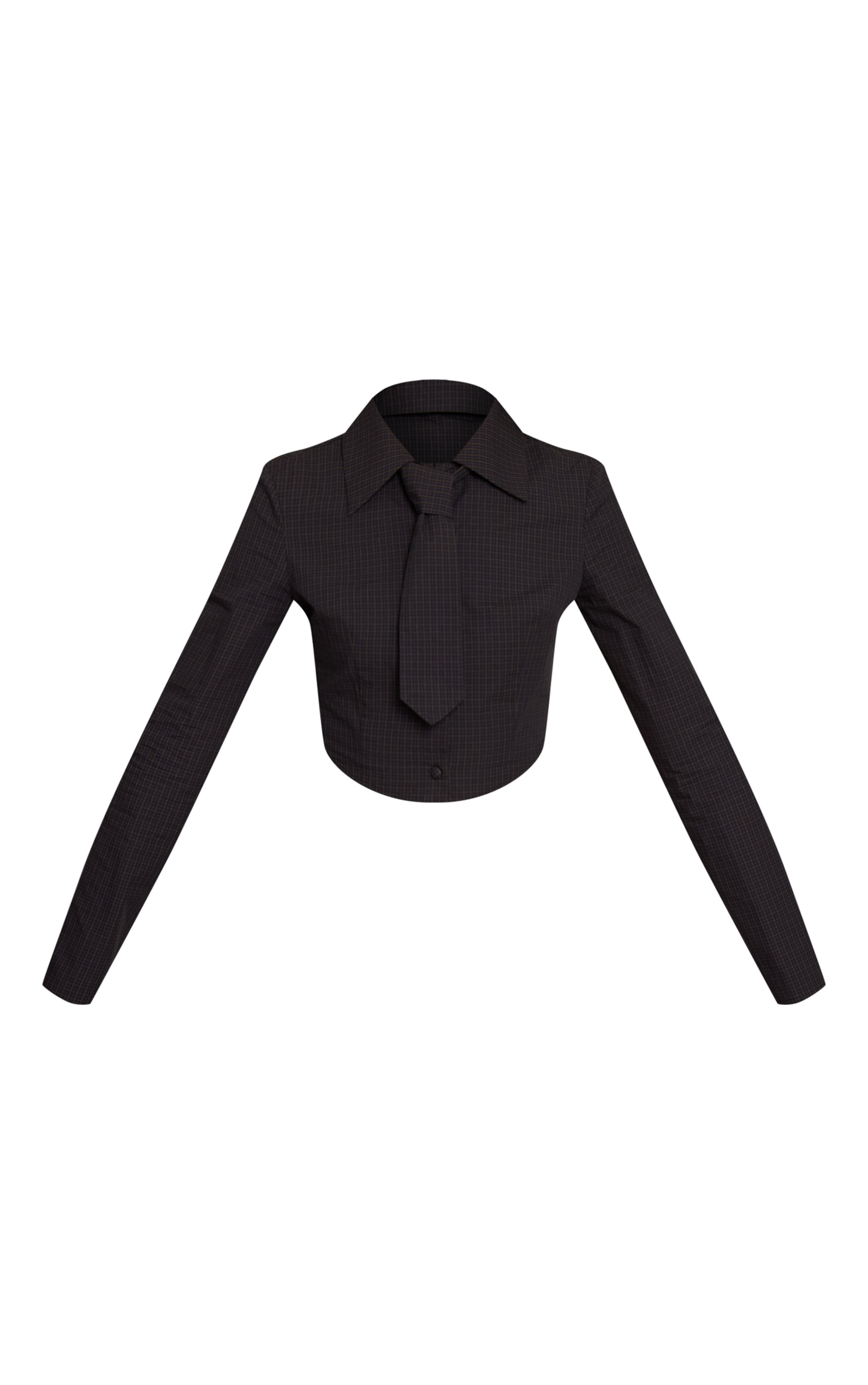 Dark Blue Check Tie Detail Cropped Shirt image 5