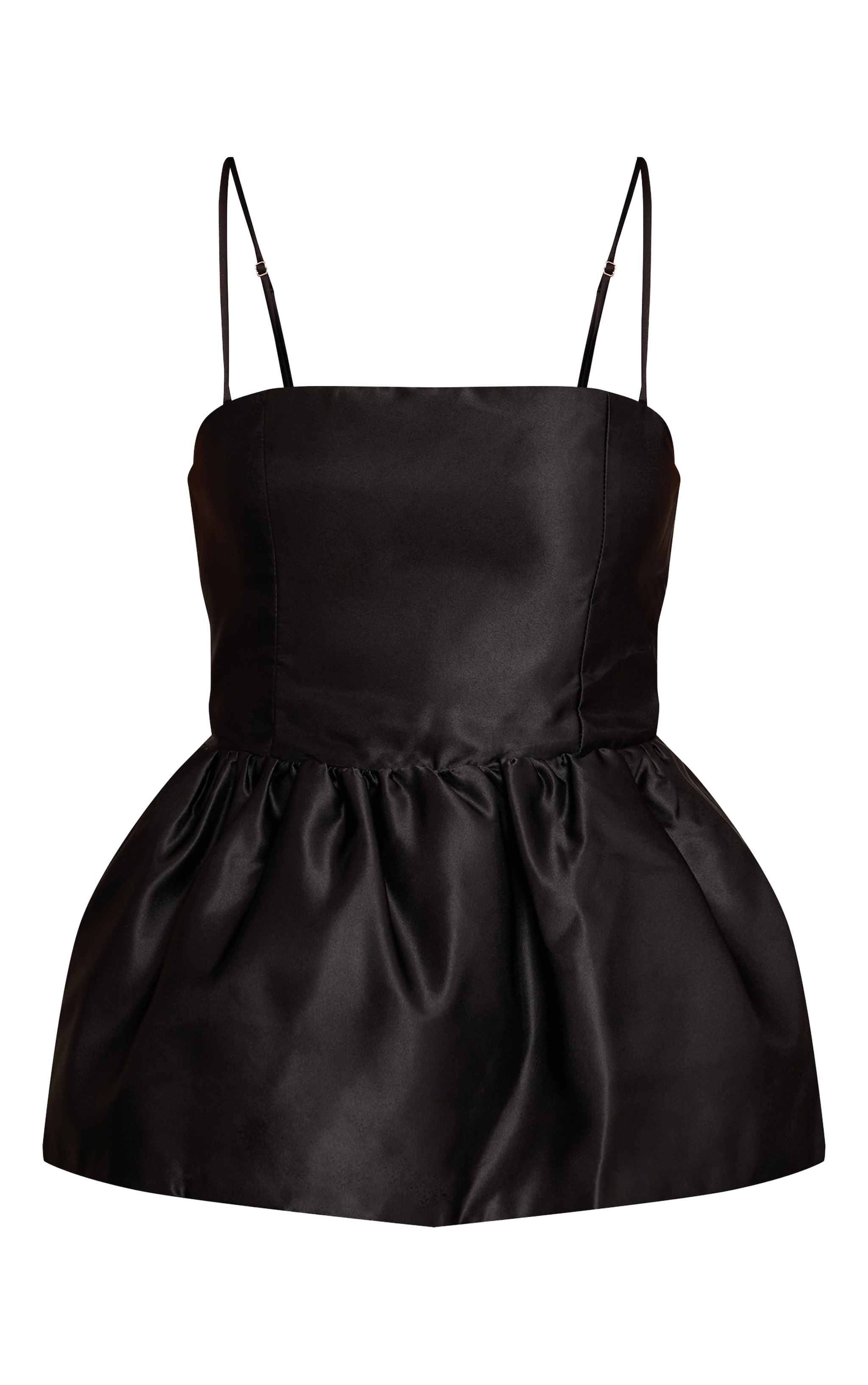 Black Satin Strappy Puffball Top image 5