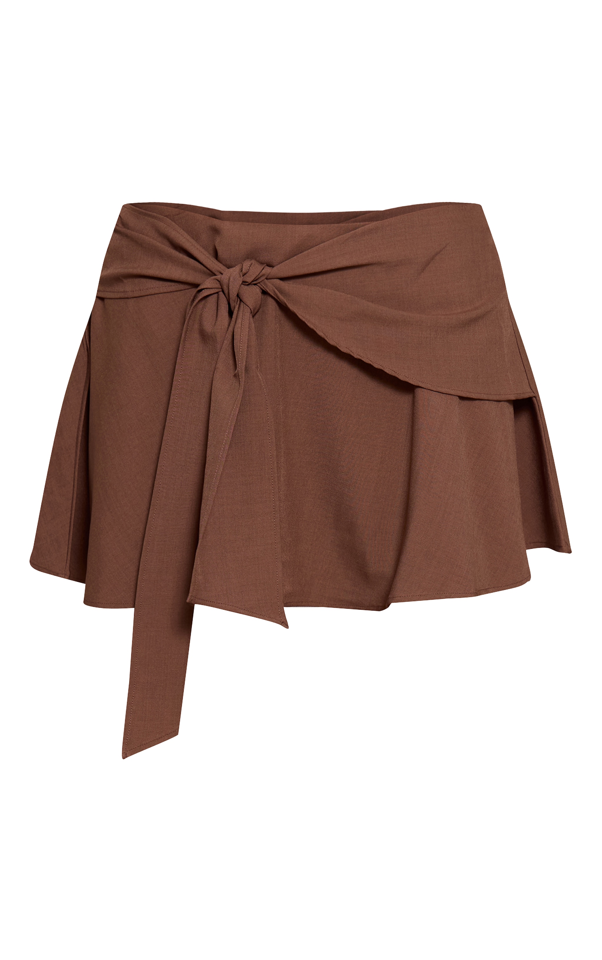 Brown Woven Tie Front Floaty Skirt image 5