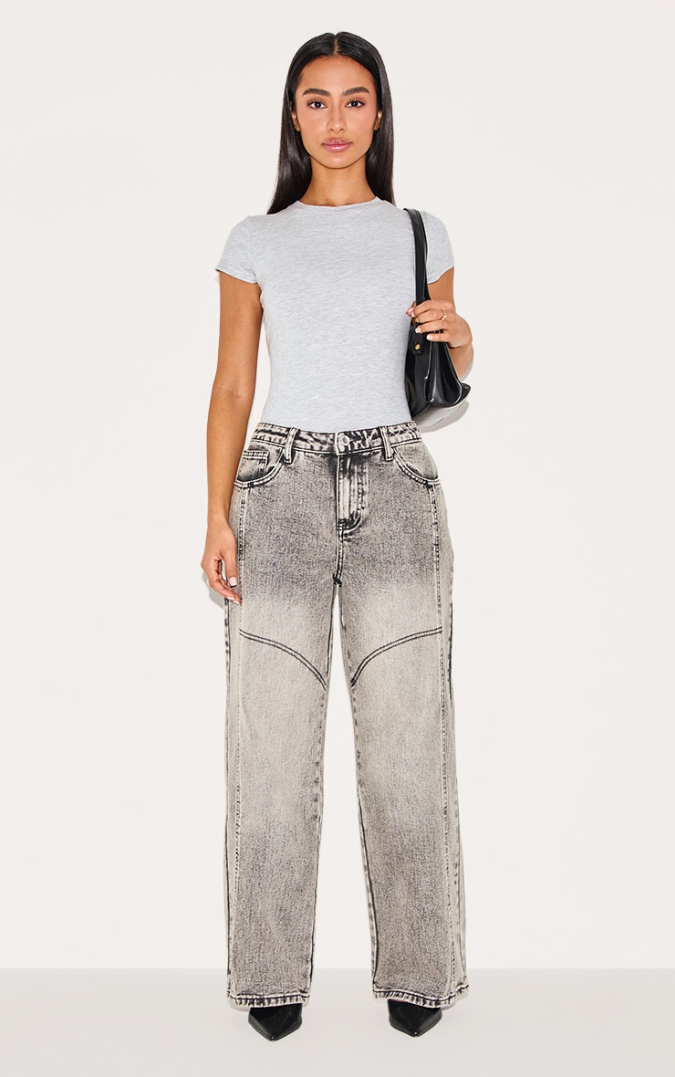 Petite Grey Denim Seam Detailed Wide Leg Jeans image 1