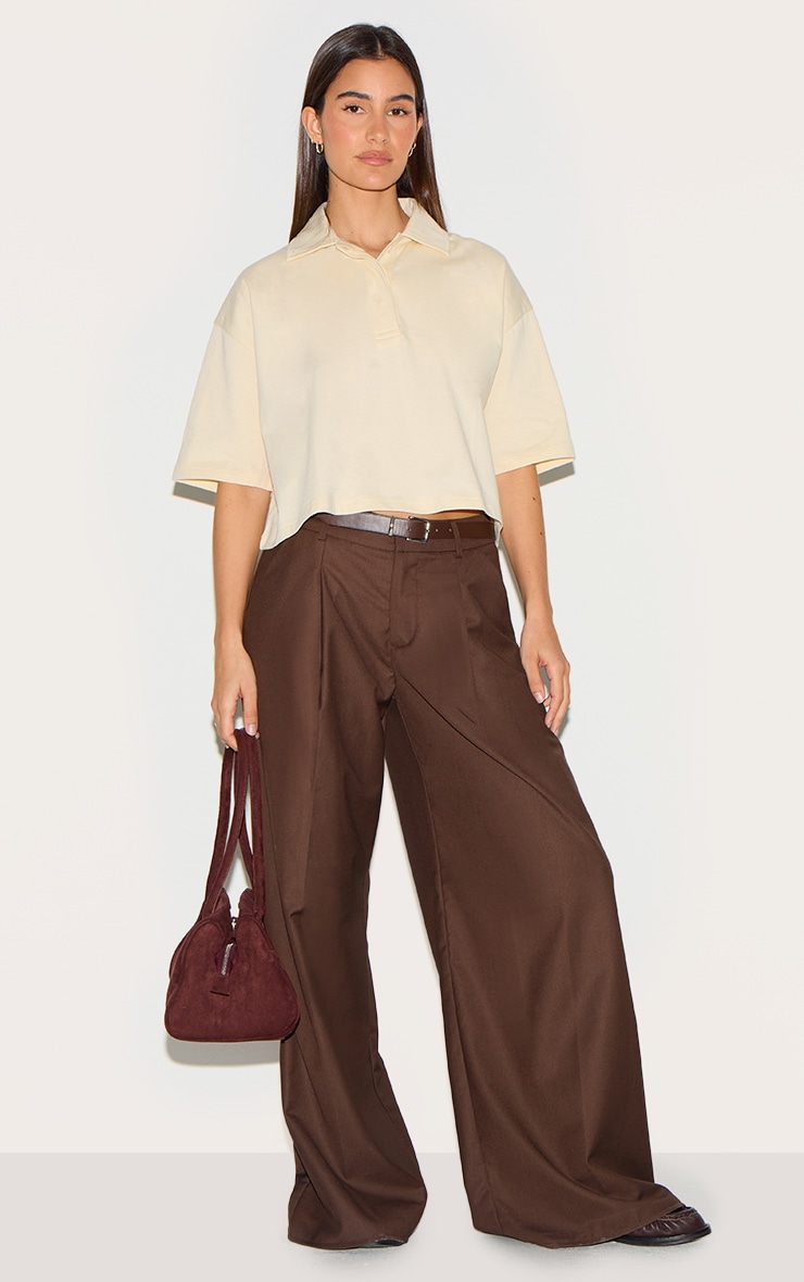 Cream Oversized Short Sleeve Polo Top image 3