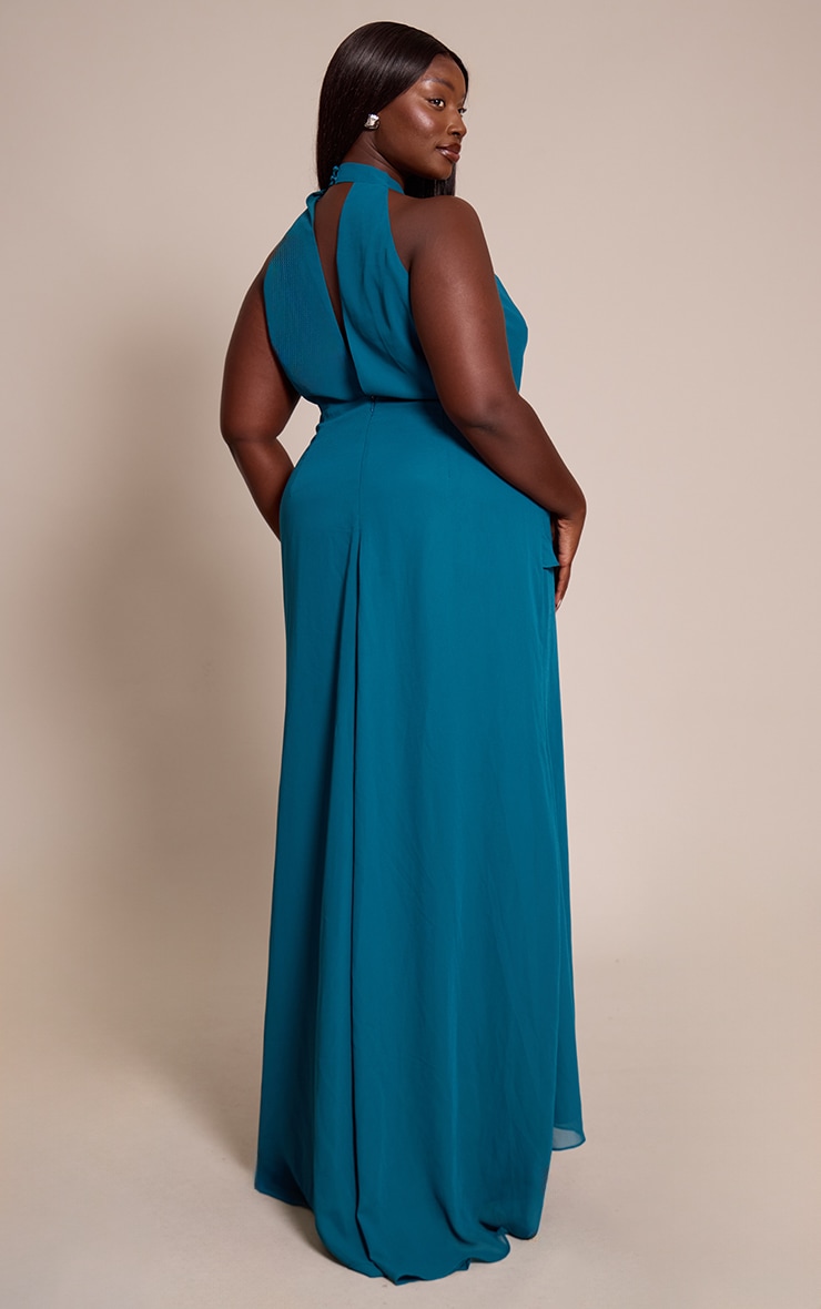 Plus Emerald Green  High Neck Chiffon Maxi Dress image 2