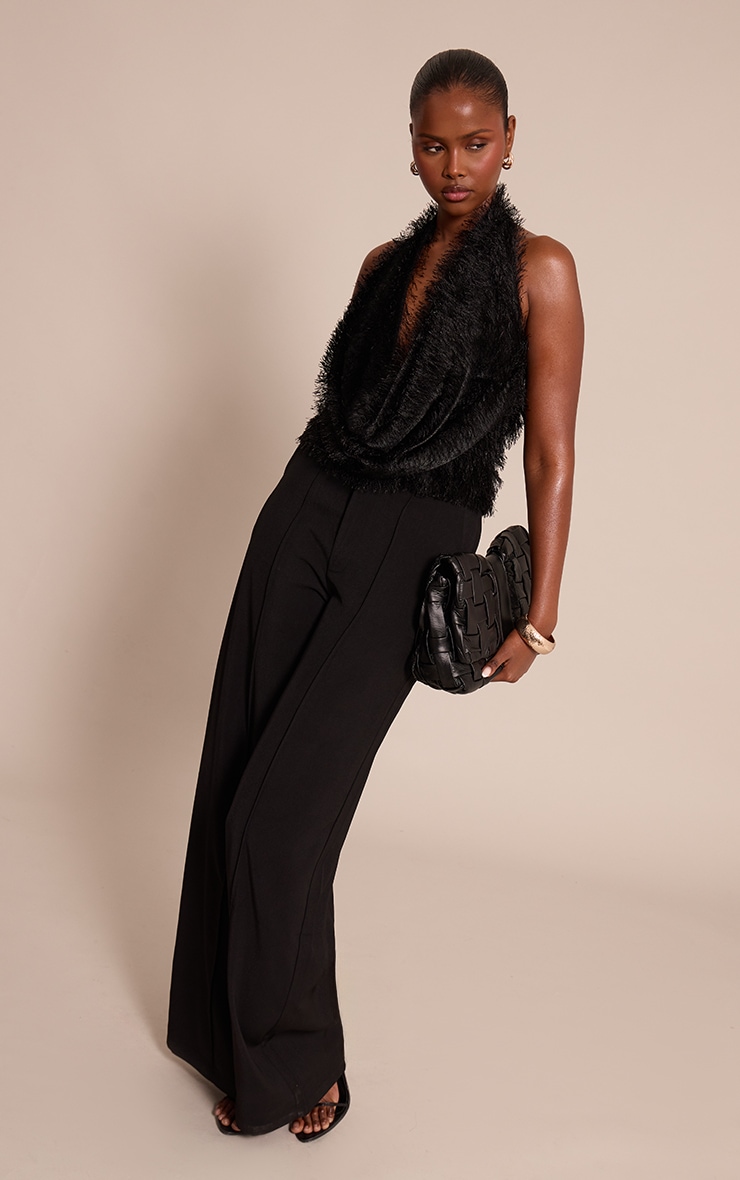 Black Textured Cowl Halterneck Top image 3