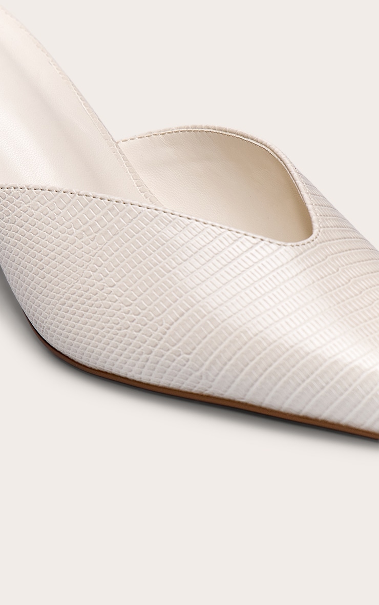 Cream Snake Pointed Toe Heeled Mule image 5