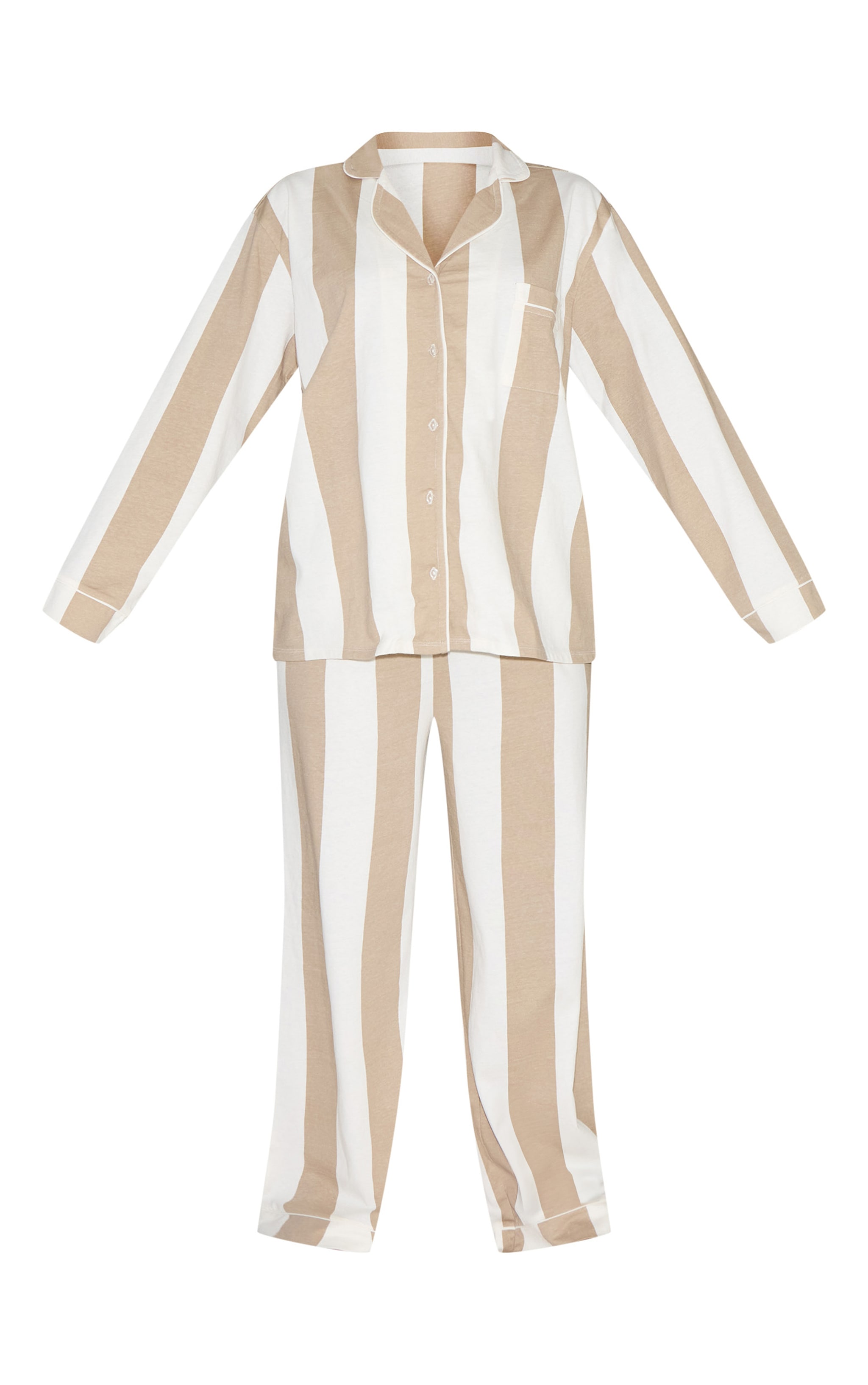Stone Chunky Stripe Jersey Piping Detail Long Pj Set image 5