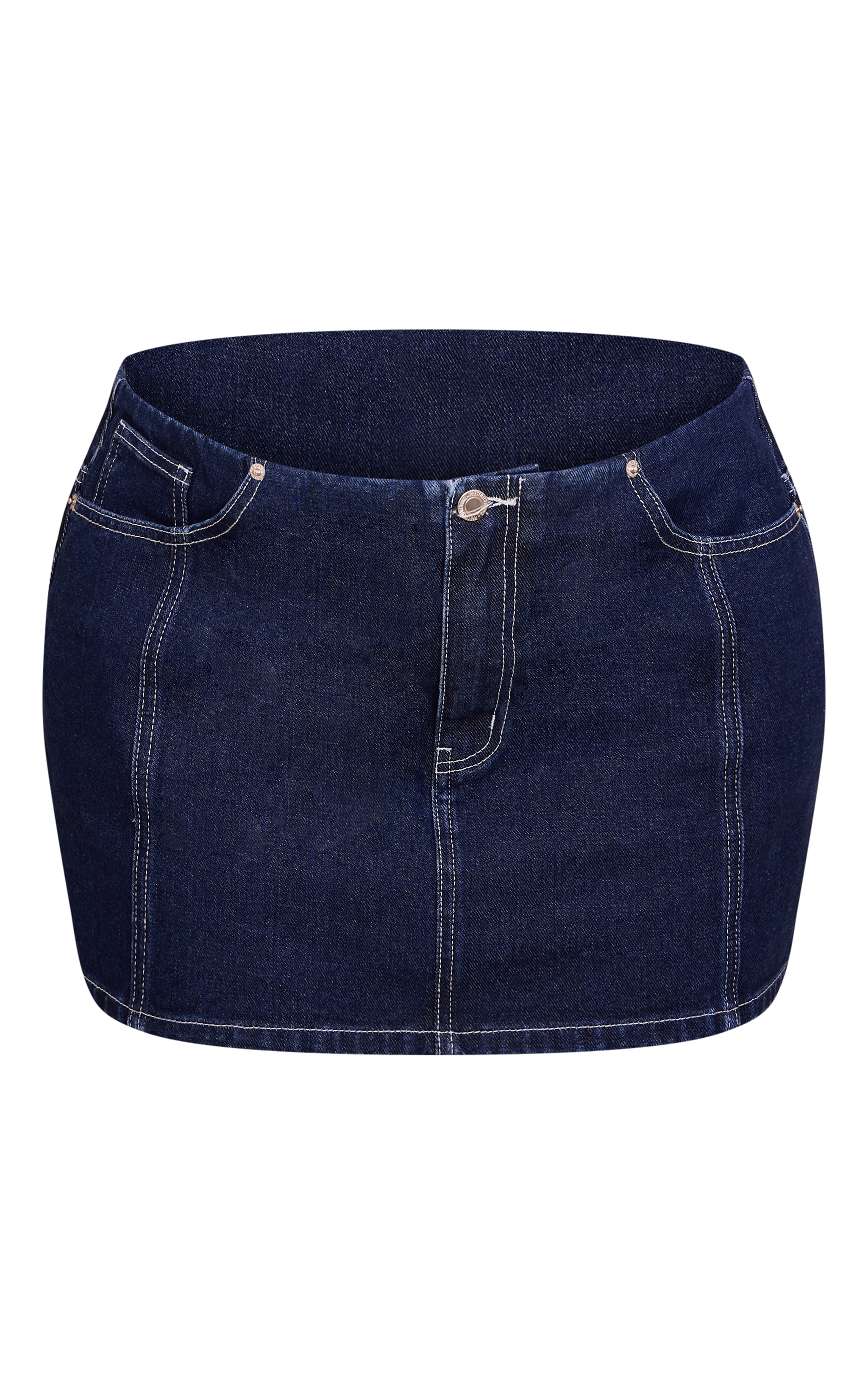 Plus Indigo Contrast Stitch No Waistband Denim Mini Skirt image 6
