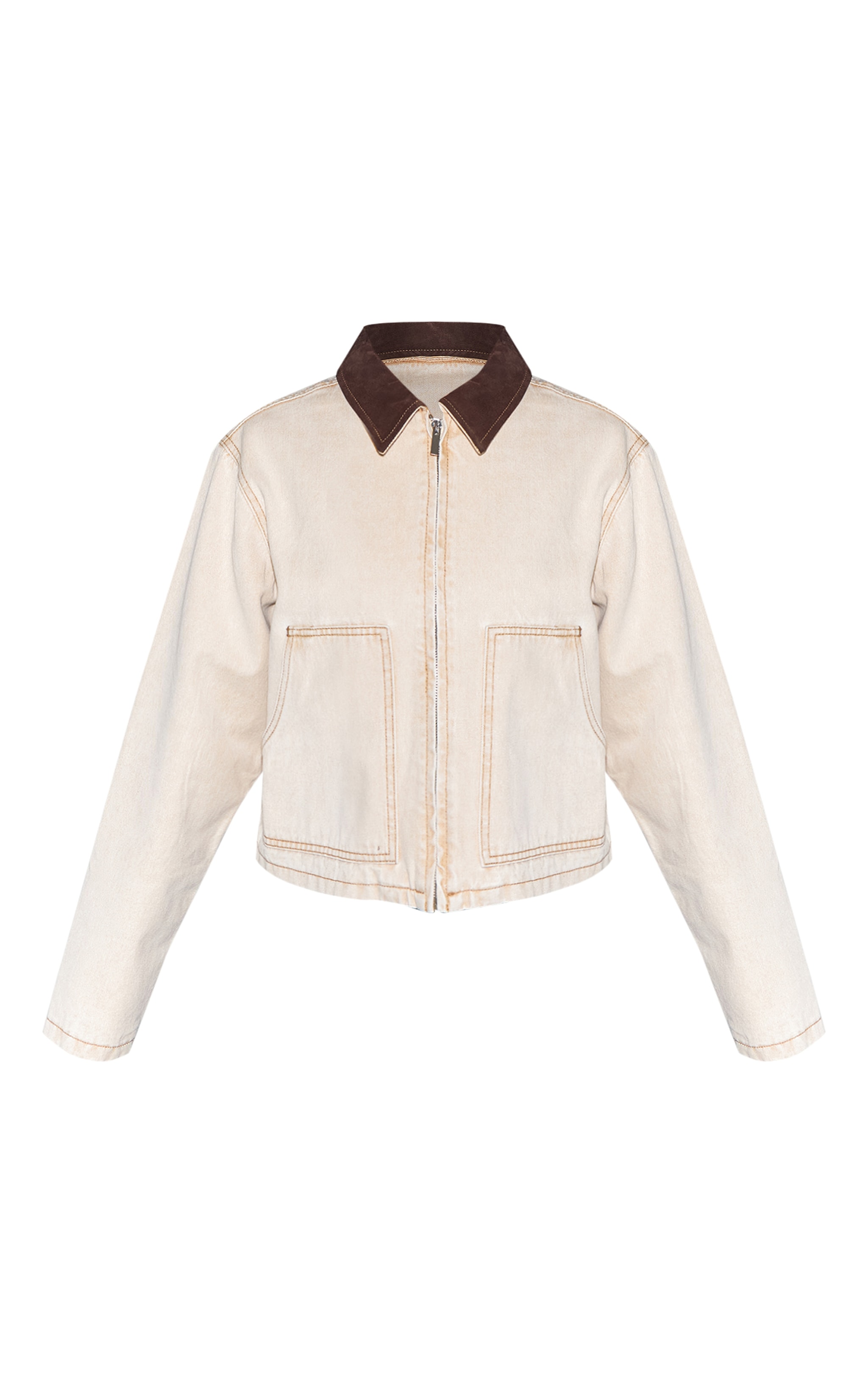 Petite Beige Denim Jacket With Contrast Collar image 5