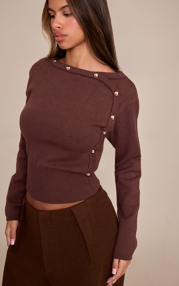 Petite Chocolate Stud Detail Knit Jumper 