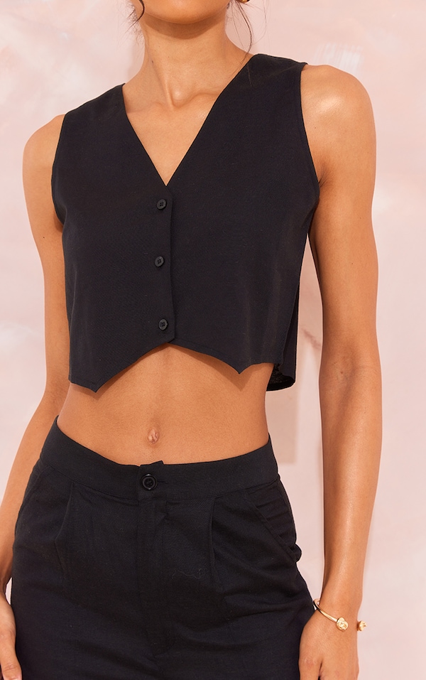 Longline Linen Waistcoat in Black