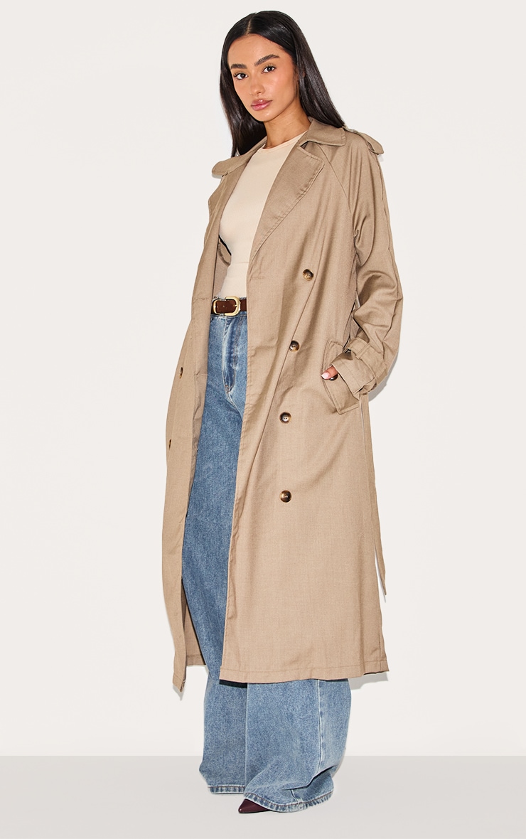Petite Stone Tie Waist Trench Coat