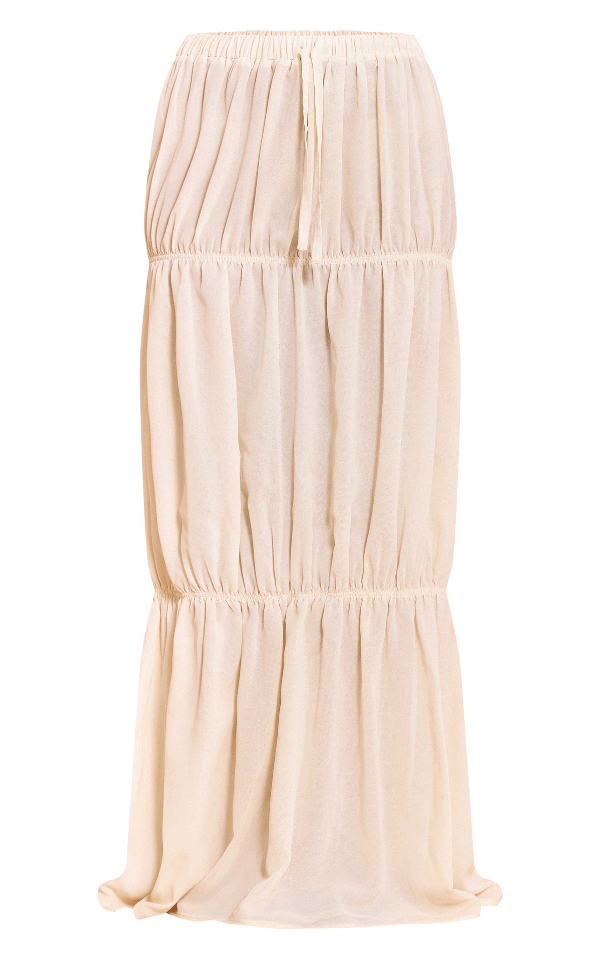 Cream Chiffon Tiered Bubble Maxi Skirt image 5