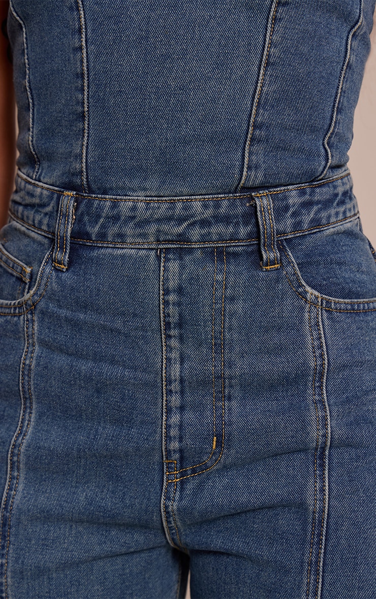 Tall Indigo Vintage Wash Bandeau Style Straight Leg Denim Jumpsuit image 4