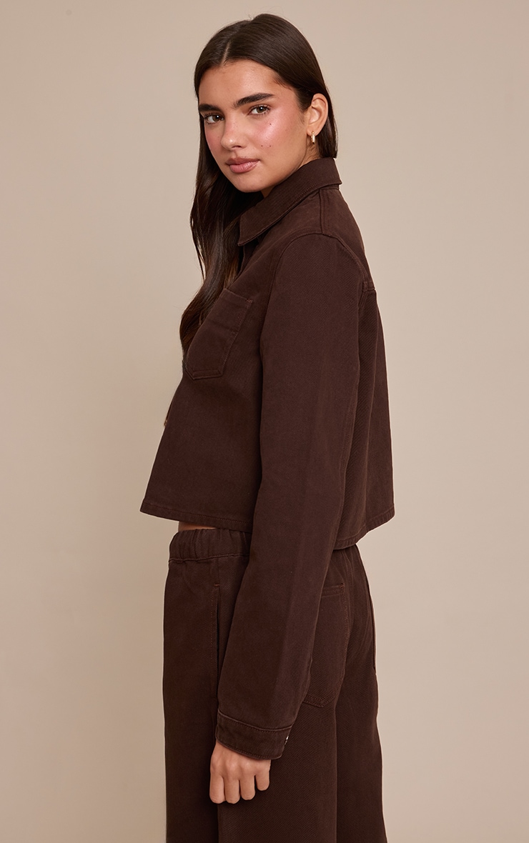 Chocolate Raw Hem Cropped Denim Shirt image 2