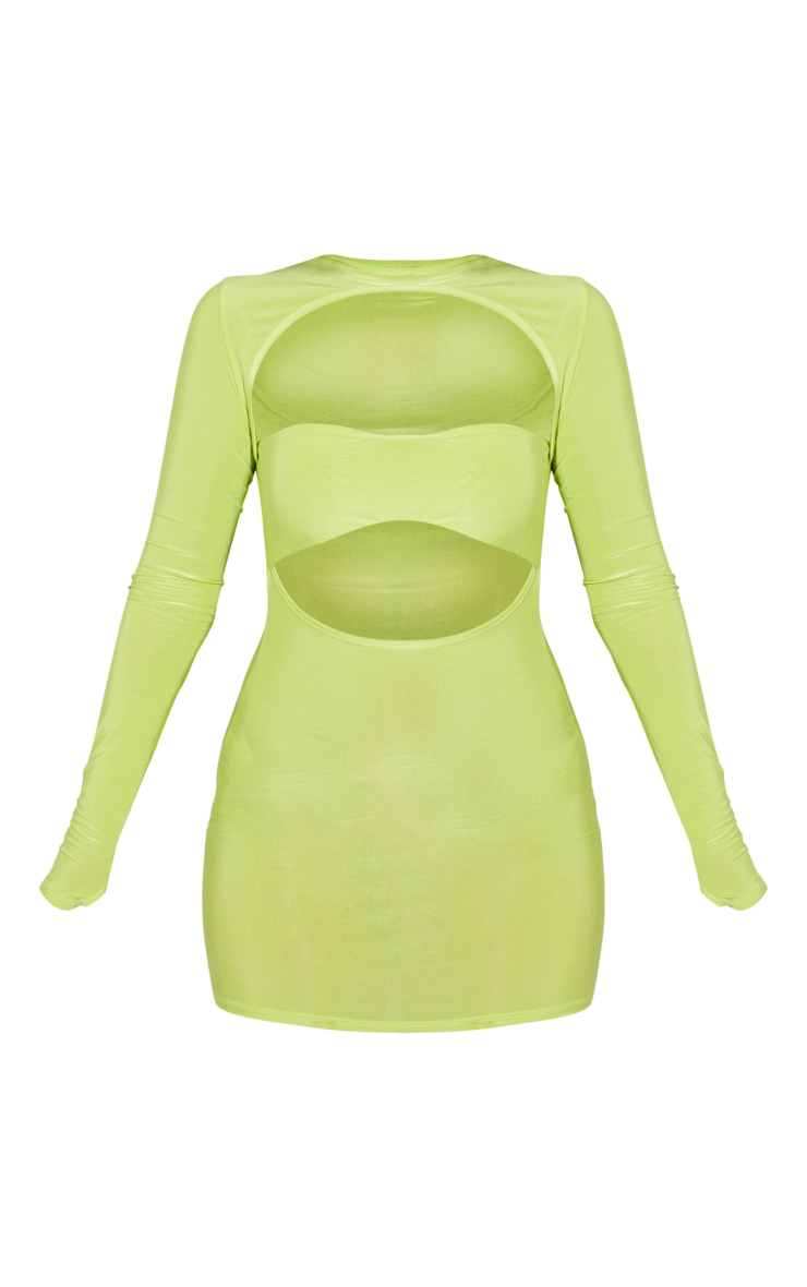 Lime Slinky Bust Detail Cut Out Long Sleeve Bodycon Dress image 5