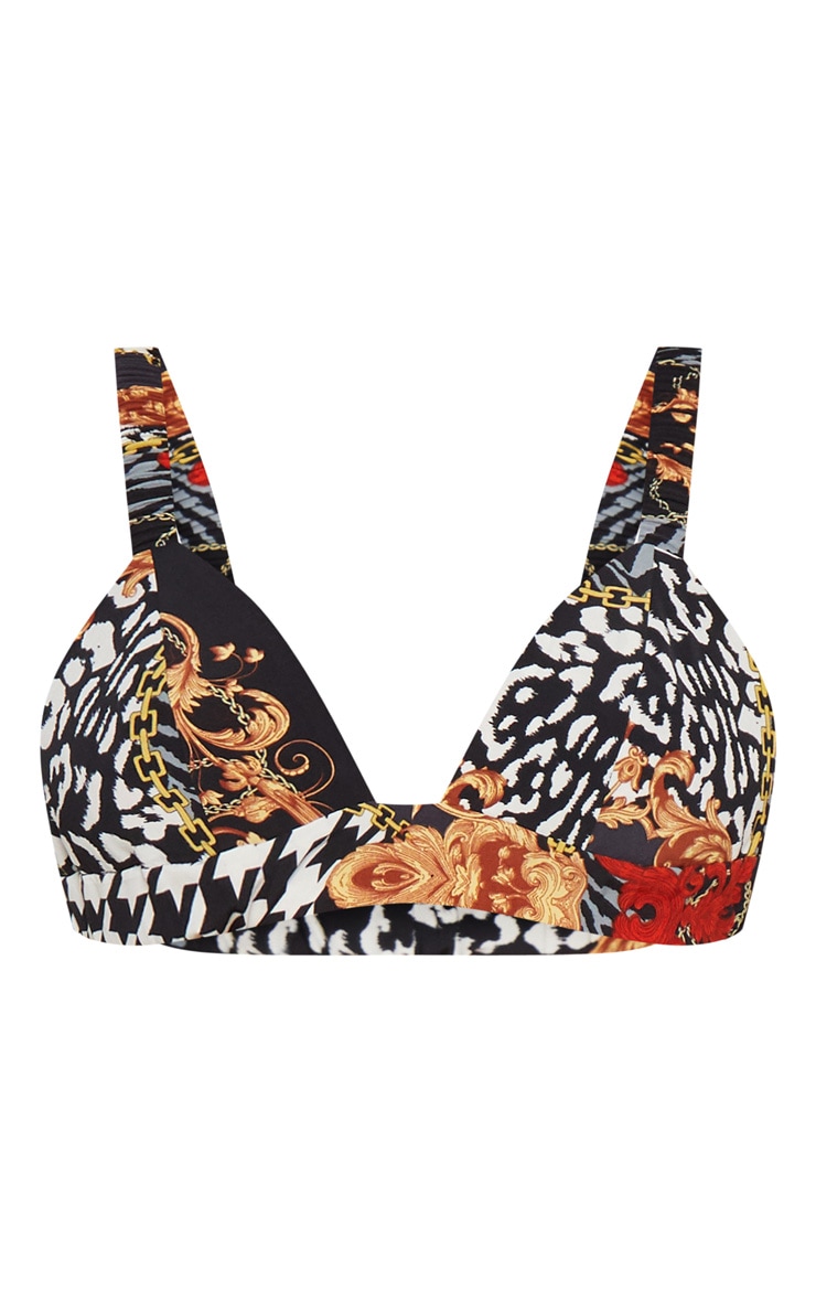 Black Mixed Print Satin Bralet image 1