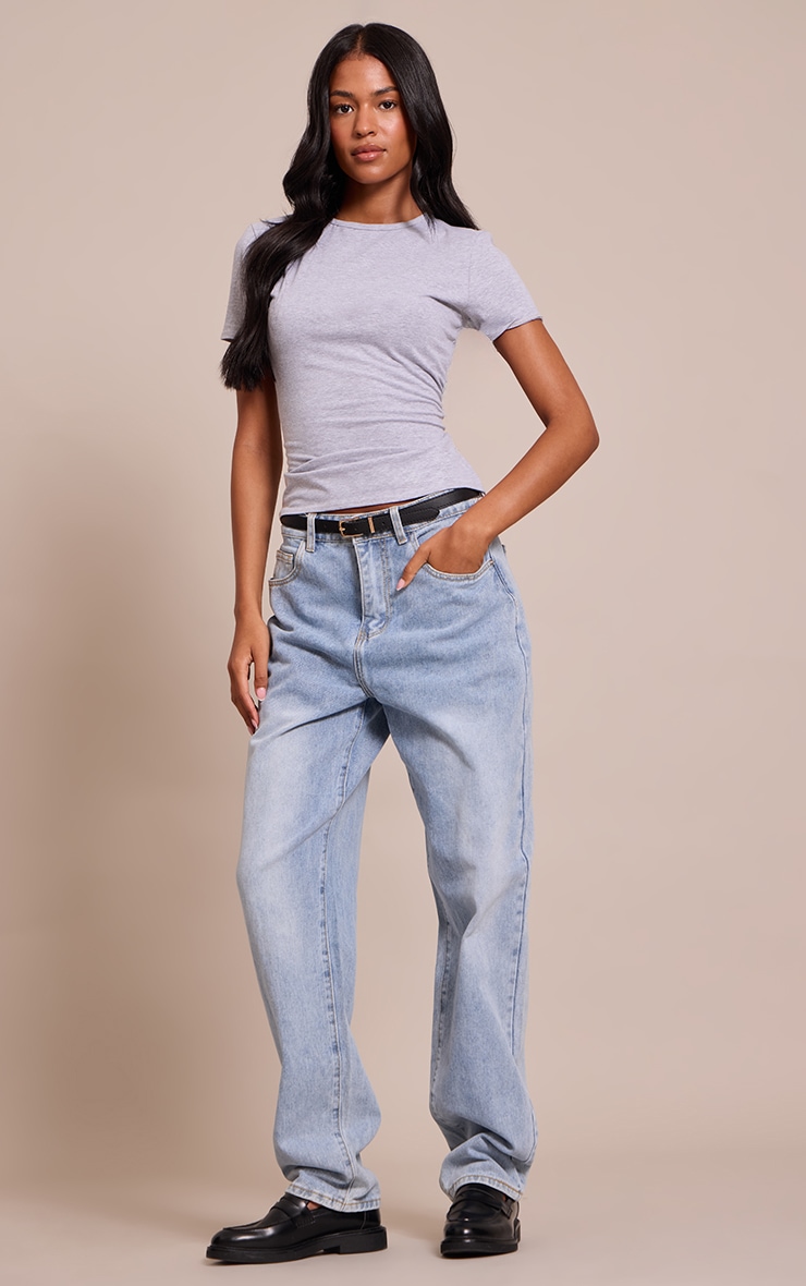 Tall Grey Marl Cotton Crew Neck Longline Short Sleeve T-shirt image 3