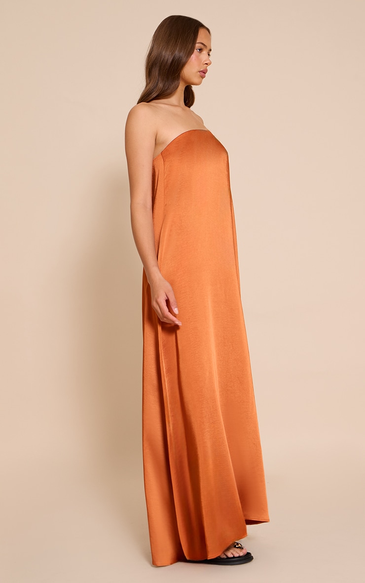 Rust Textured Satin Bandeau Column Dress image 3