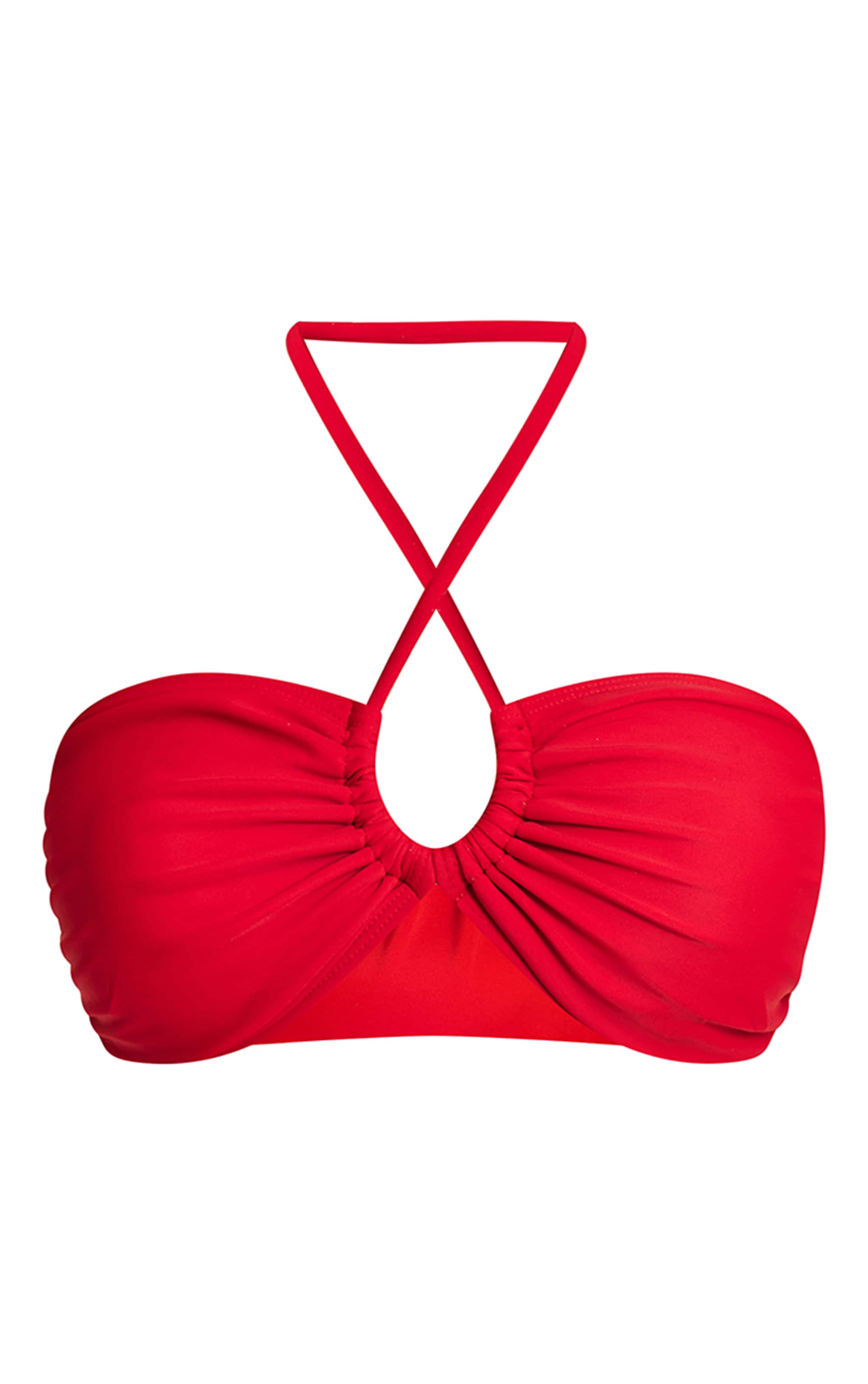 Red Ruched Halter Neck Bikini Top image 5