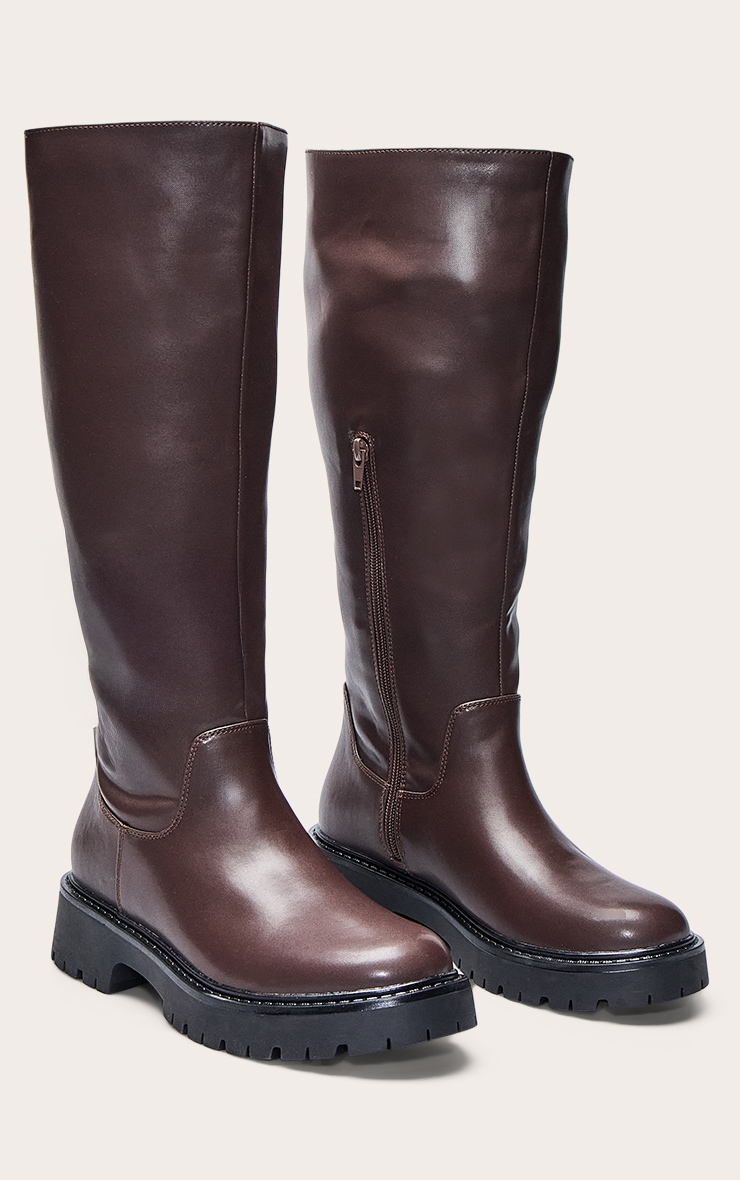Chocolate Chunky Cleated Sole Knee Boot image 3