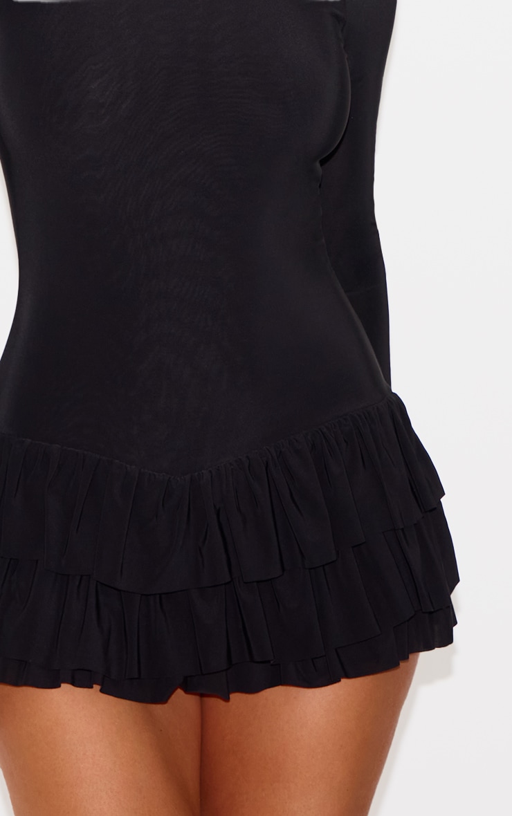 Black Double Layer Slinky Long Sleeve Rara Skort Romper image 4