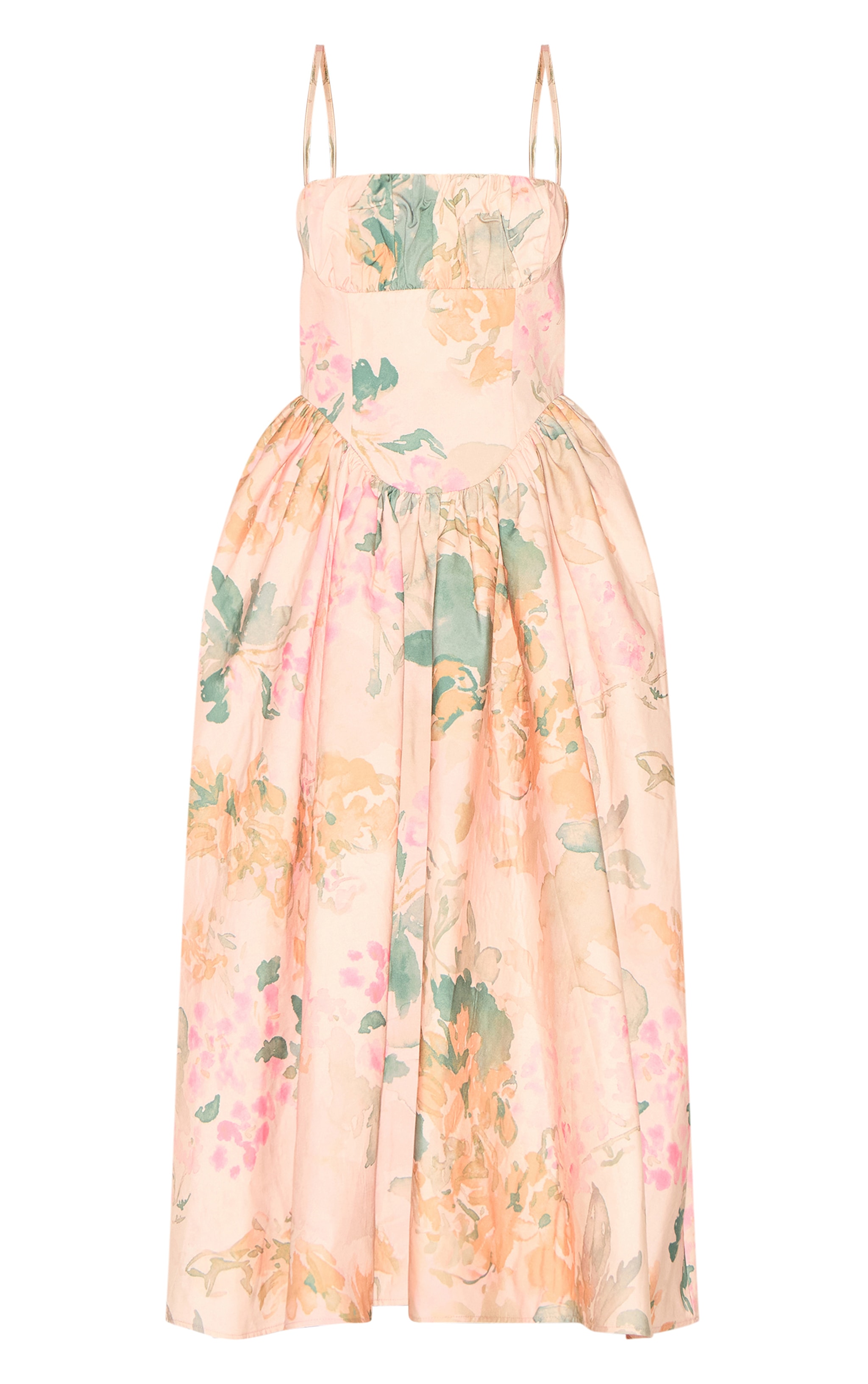 Pink Abstract Floral Ruched Bust Corset Strappy Midaxi Dress image 5
