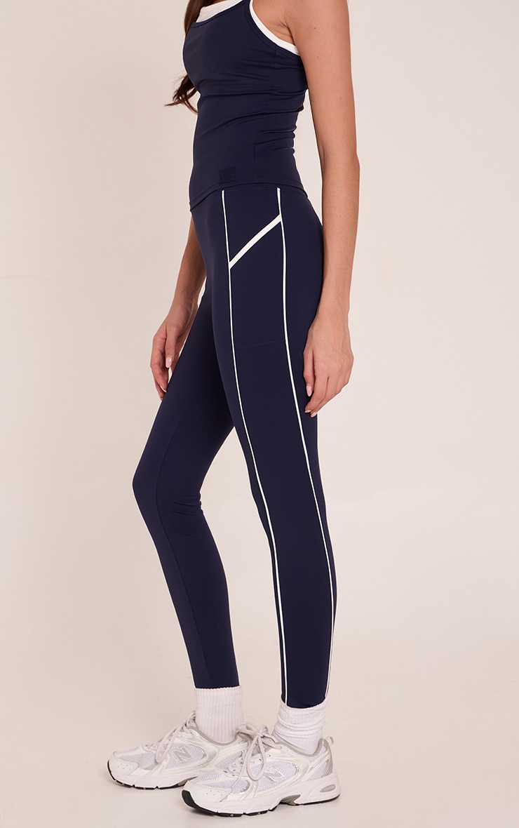 Navy PLT Tab Pocket Front Contrast Seam Gym Leggings image 2