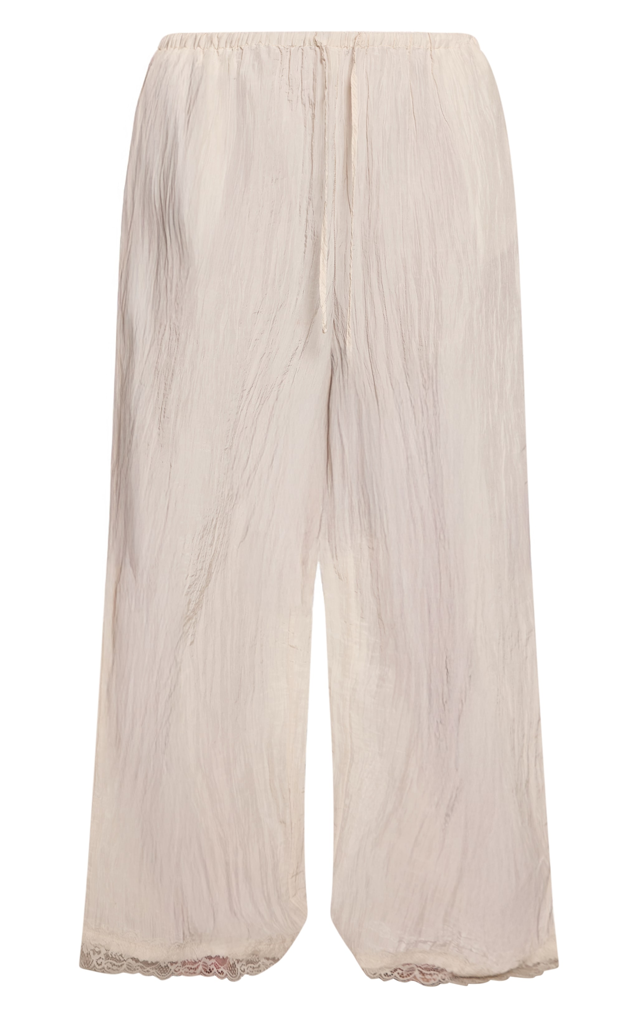 Plus Cream Textured Satin Lace Trim Trousers image 5