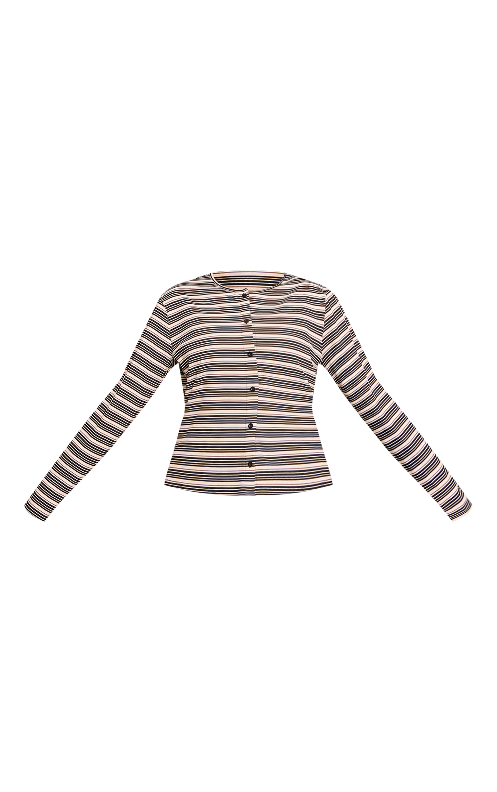 Plus Black Stripe Soft Rib Fitted Button Up Top image 5