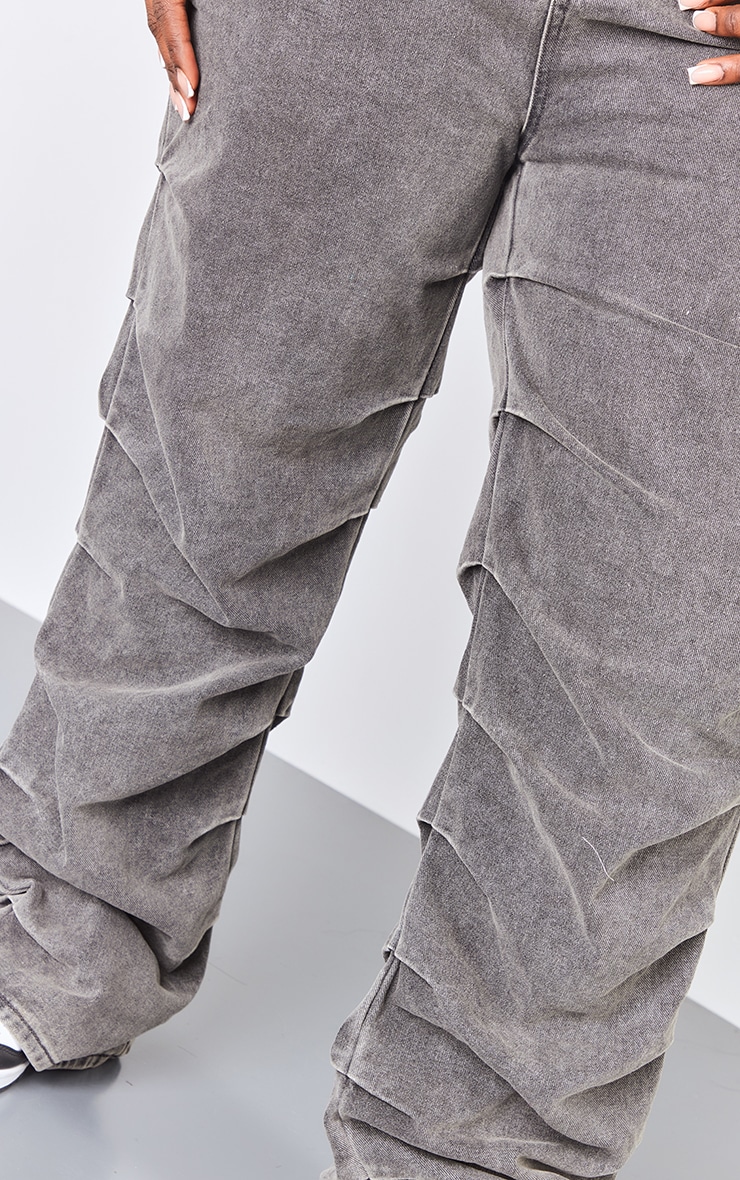 Plus Washed Grey Ruched Straight Leg Denim Jeans image 4