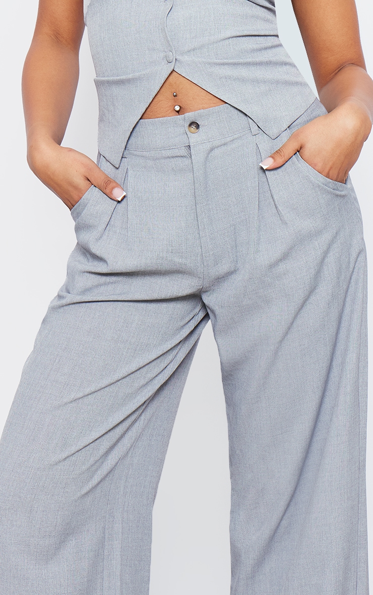 Tall Grey Tailored Wide Leg Trousers image 4