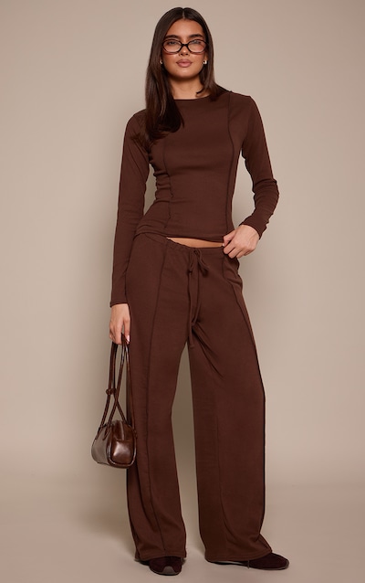 Dark Brown Seam Detail Wide Leg Pants