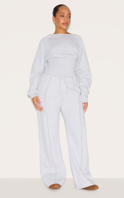 Shape Jogging large gris cendré à taille haute et lisérés surjetés