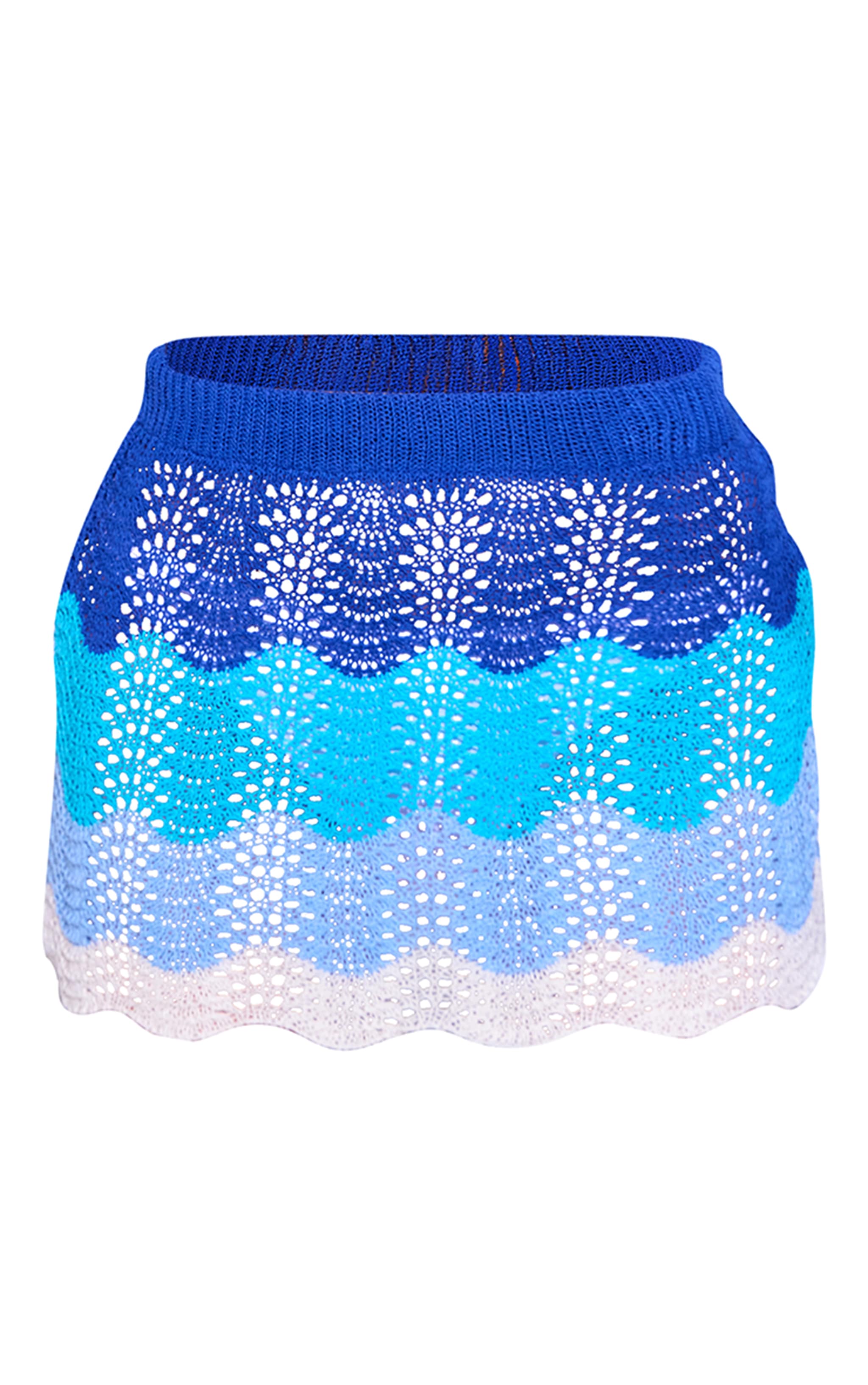 Blue Stripe Crochet Mini Beach Skirt image 6