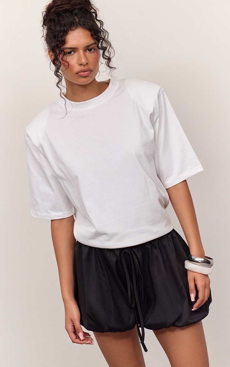 Black Woven Puffball Drawstring Shorts