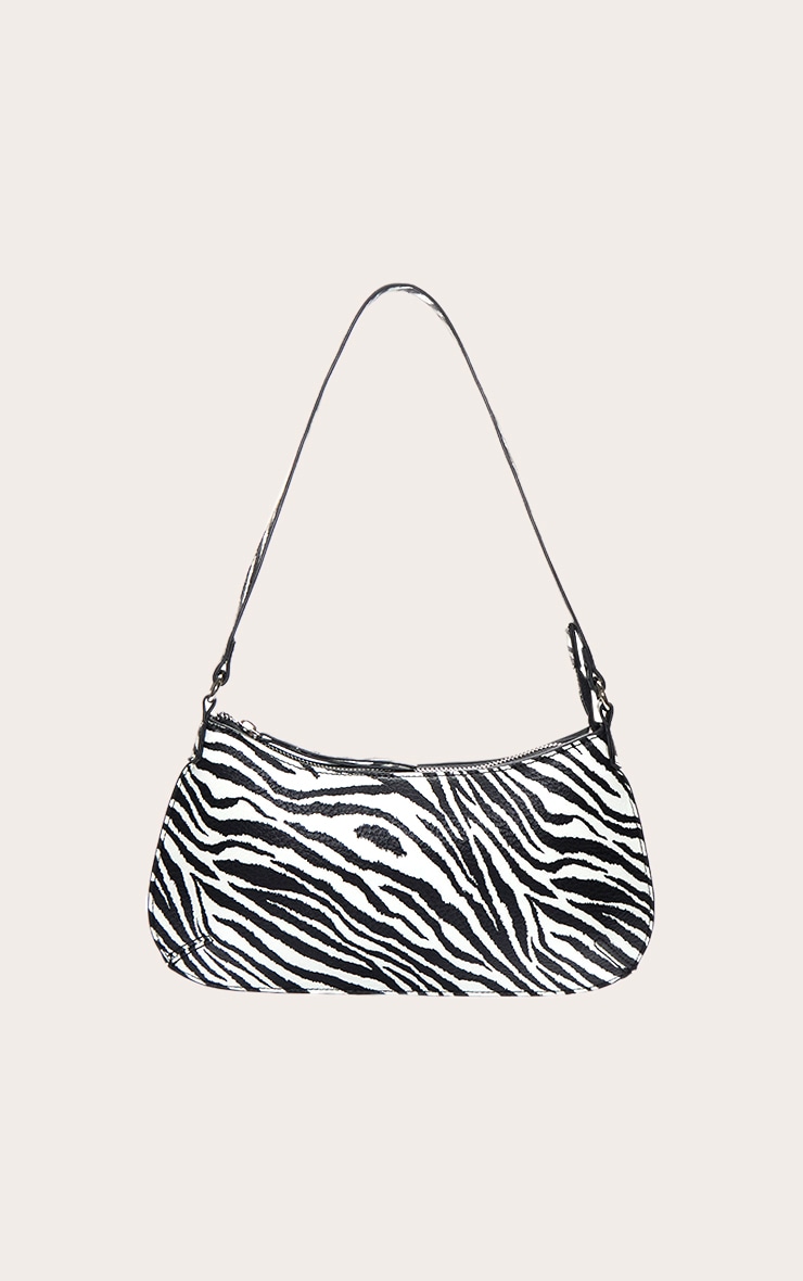 Monochrome Zebra Print Pu Baguette Shoulder Bag image 4