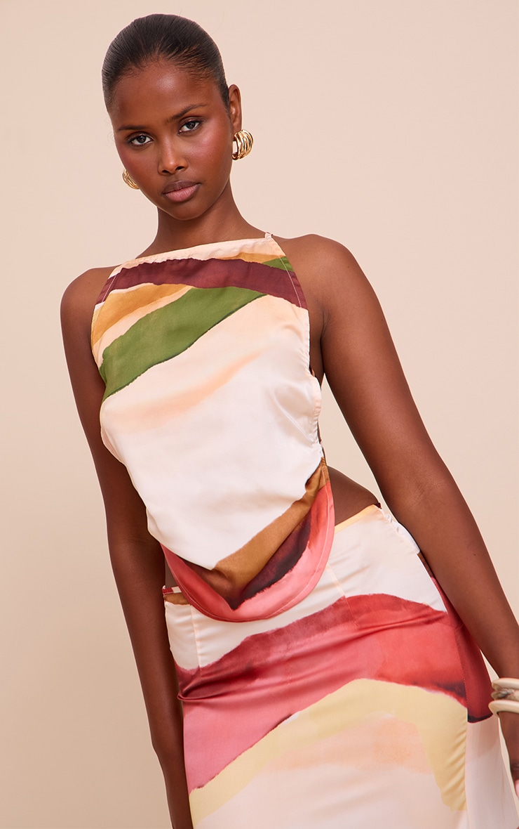 Multi. Abstract Print Satin Cami Top image 1