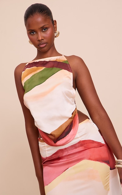 Débardeur satiné multicolore imprimé abstrait