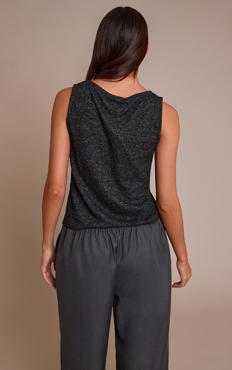 Charcoal Soft Knit V Neck Slouchy Vest Top image 2