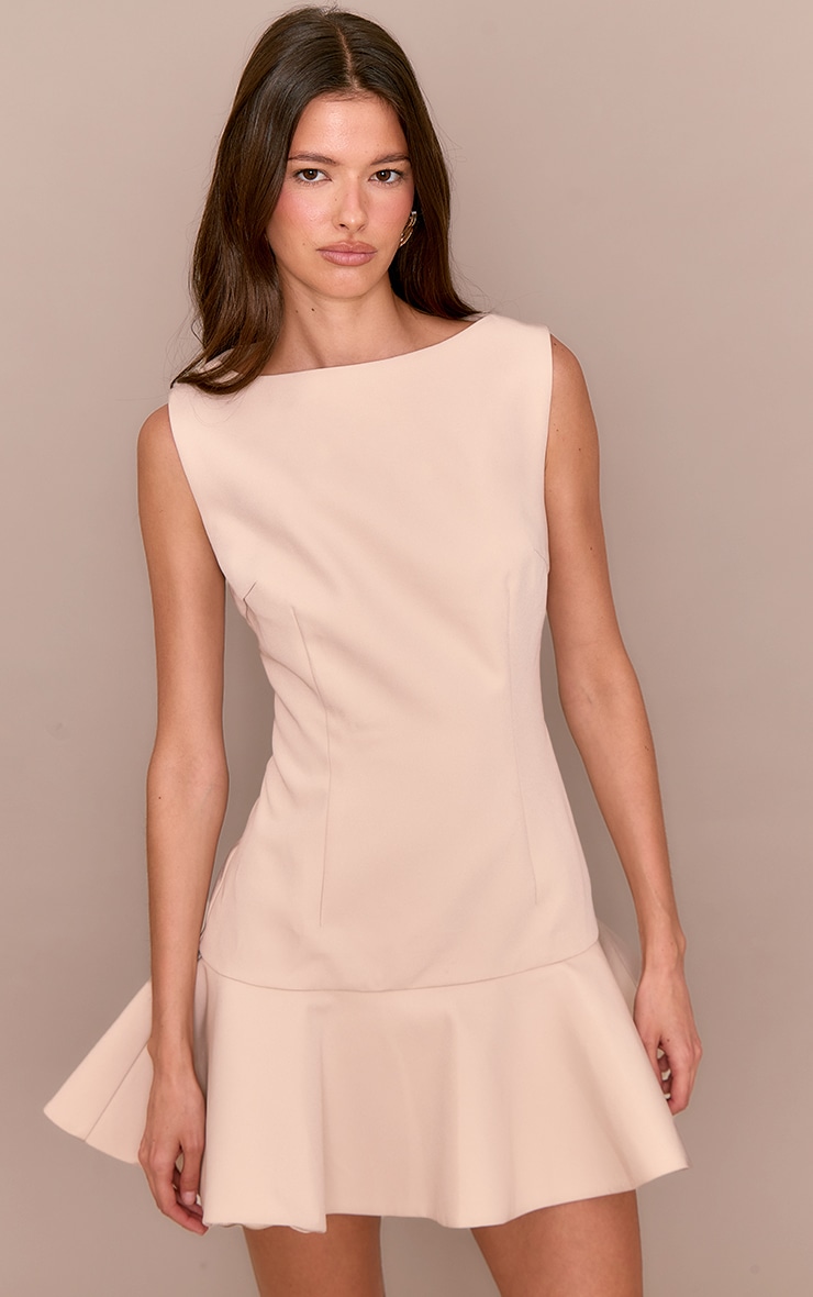 Premium Sand Racer Frill Hem Bodycon Dress image 3