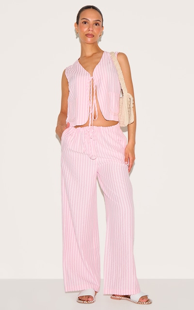 Petite Pink Striped Woven Wide Leg Pants