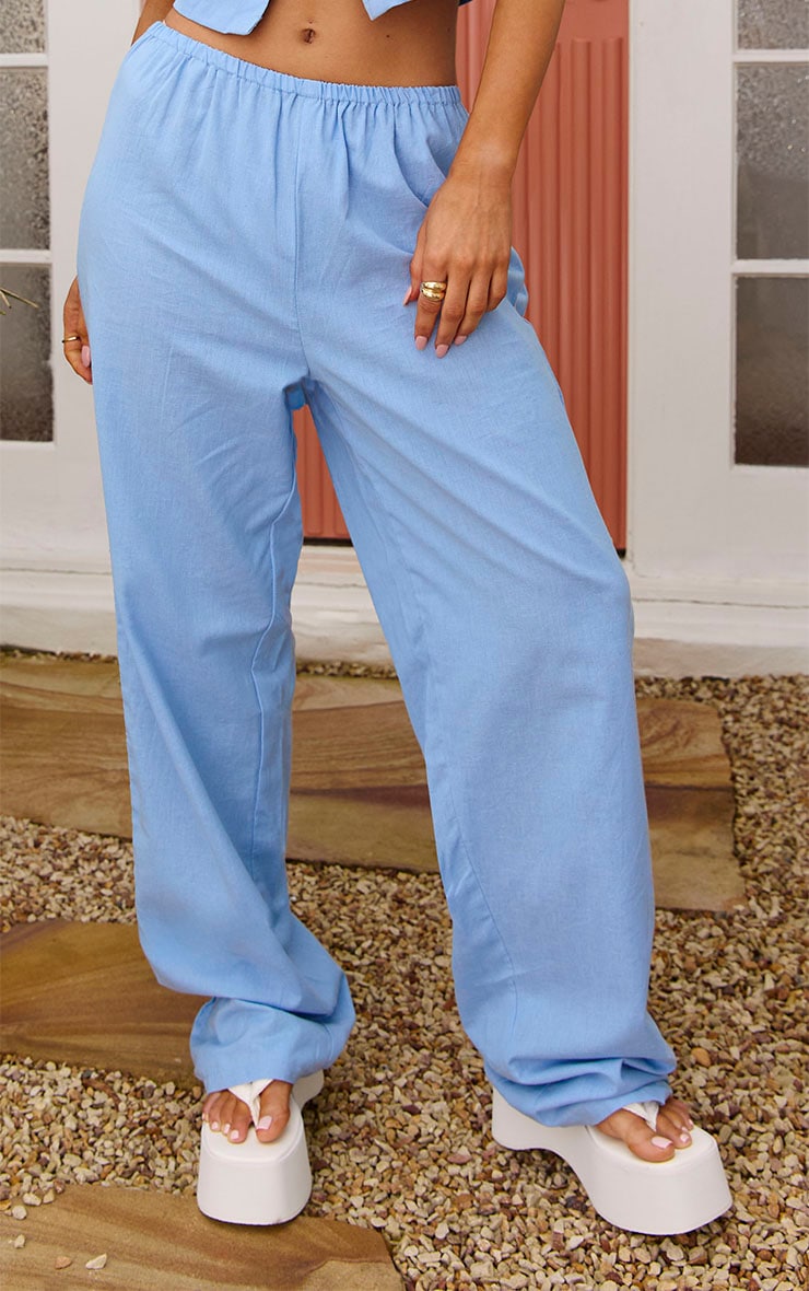  Dusty Blue Linen Look Wide Leg Pants image 2