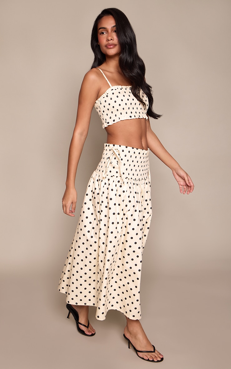 Buttercream Polka Dot Shirred Maxi Skirt