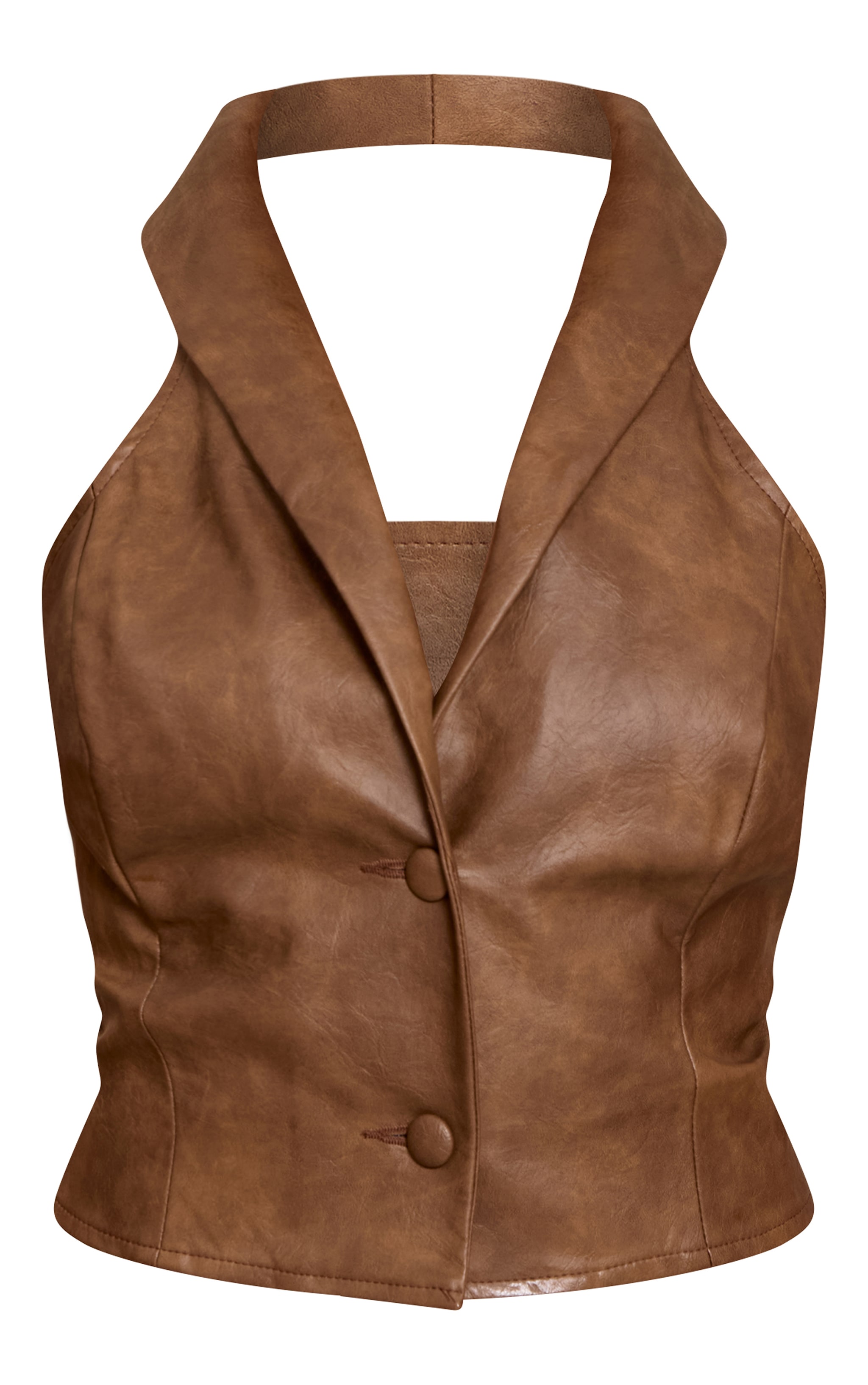 Petite Brown Sleeveless Faux Leather Vest image 5