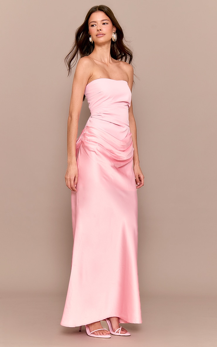 Pale Rose Bandeau Satin Drape Detail Midaxi Dress image 3