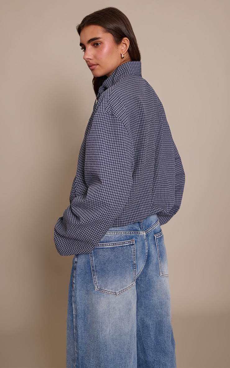 Blue Checked High Neck Tie Detail Long Sleeve Shirt image 2