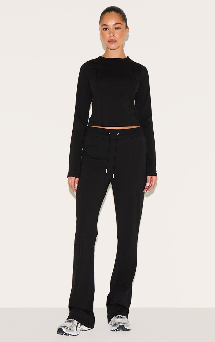 Black Cotton Seam Detail Mid Rise Skinny Flares image 1