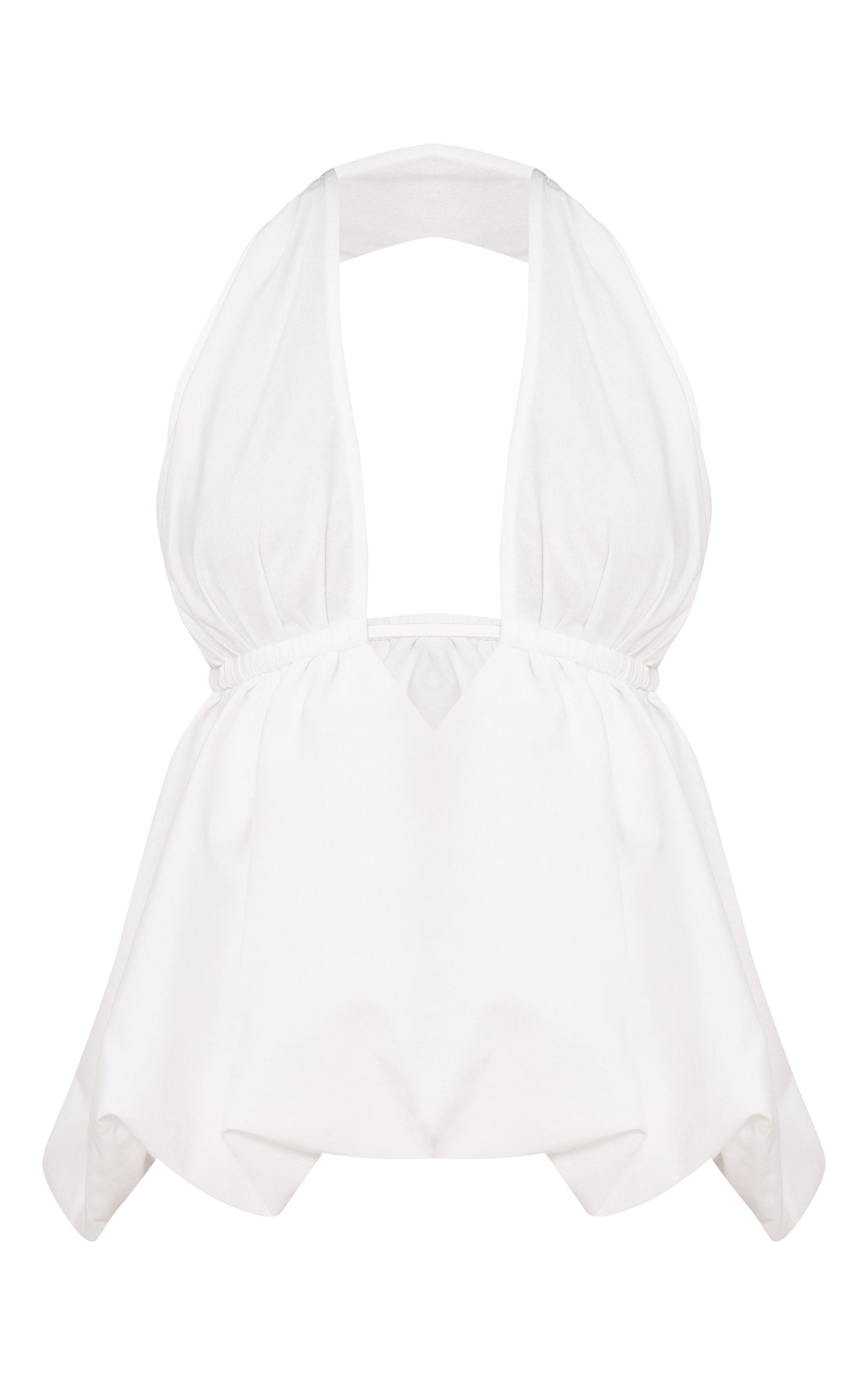 White Woven Plunge Halter Neck Puffball Top image 5