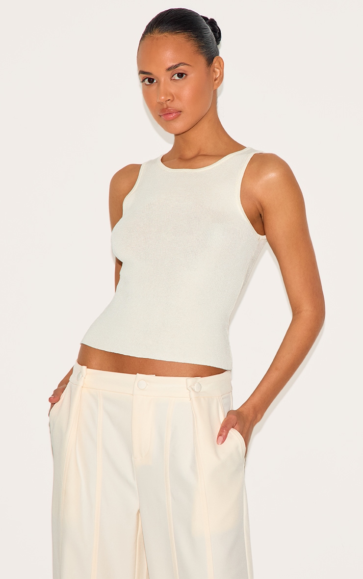 Top en maille tricot fine crème à col nageur image 2