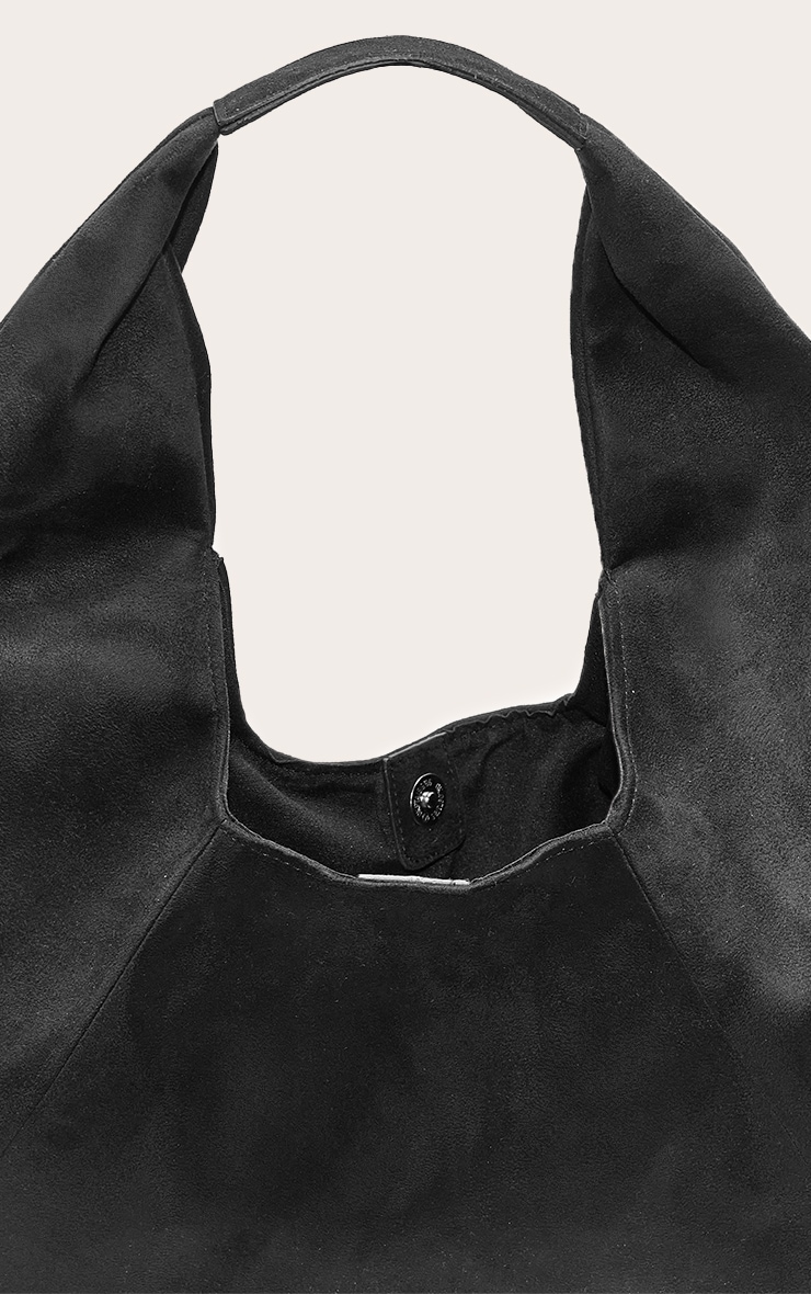 Black Faux Suede Rounded Tote image 4