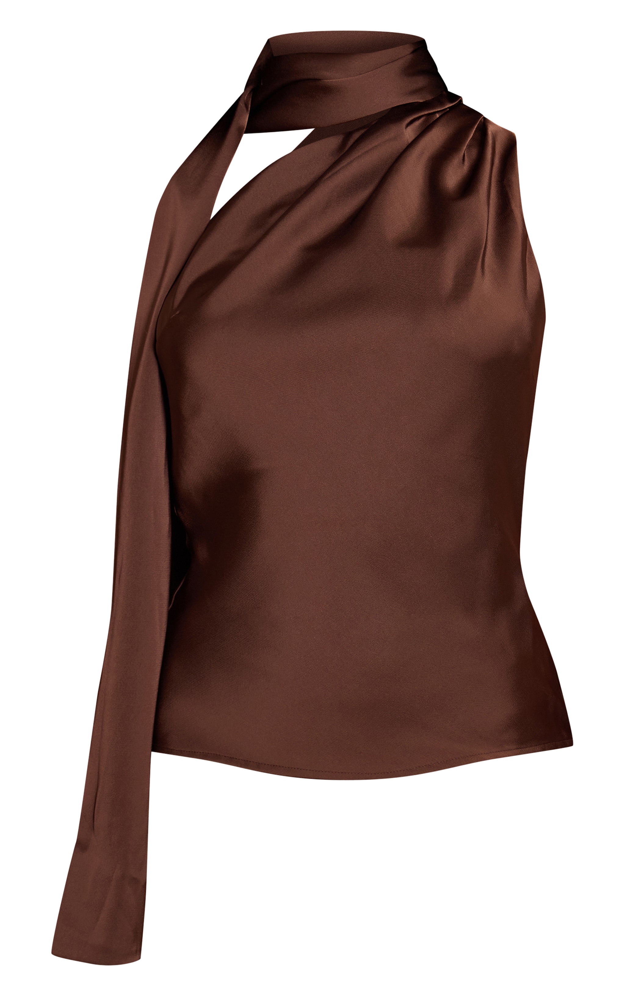 Chocolate Satin Asymmetric Scarf Detail Top image 5